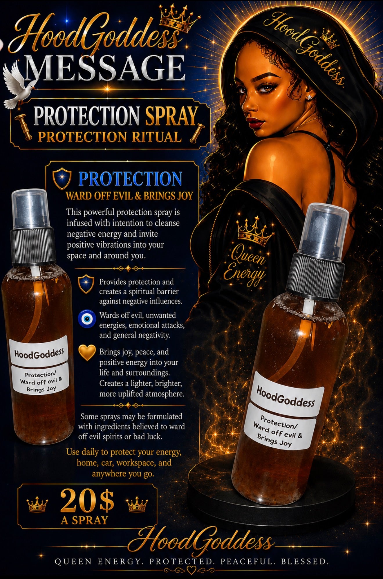 Protection, ward off evil & bring joy spray (Large $20) Each