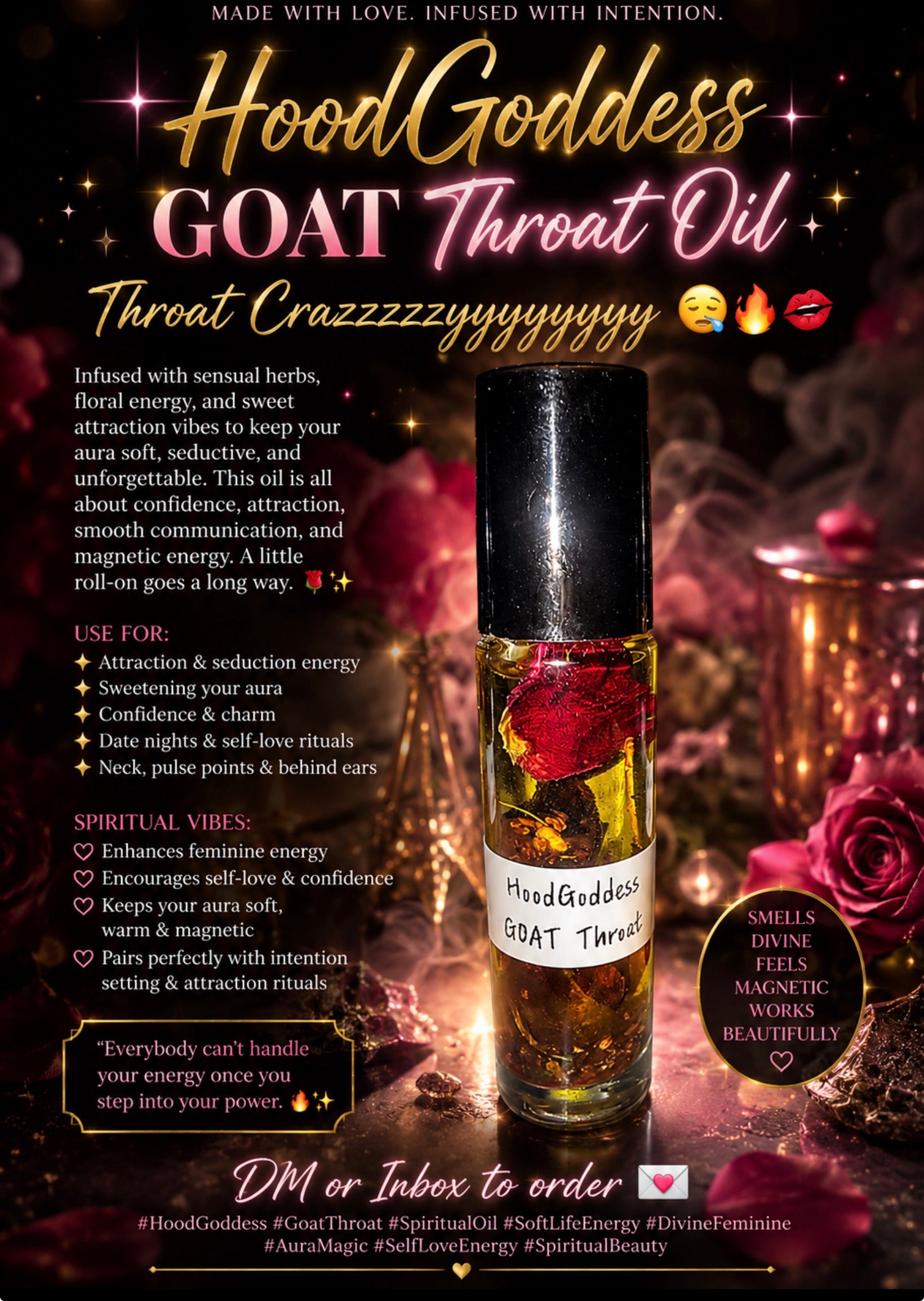 ✨ HoodGoddess GOAT Throat Oil ✨

Throat Crazzzzzyyyyyyyy 😮‍💨🔥💋